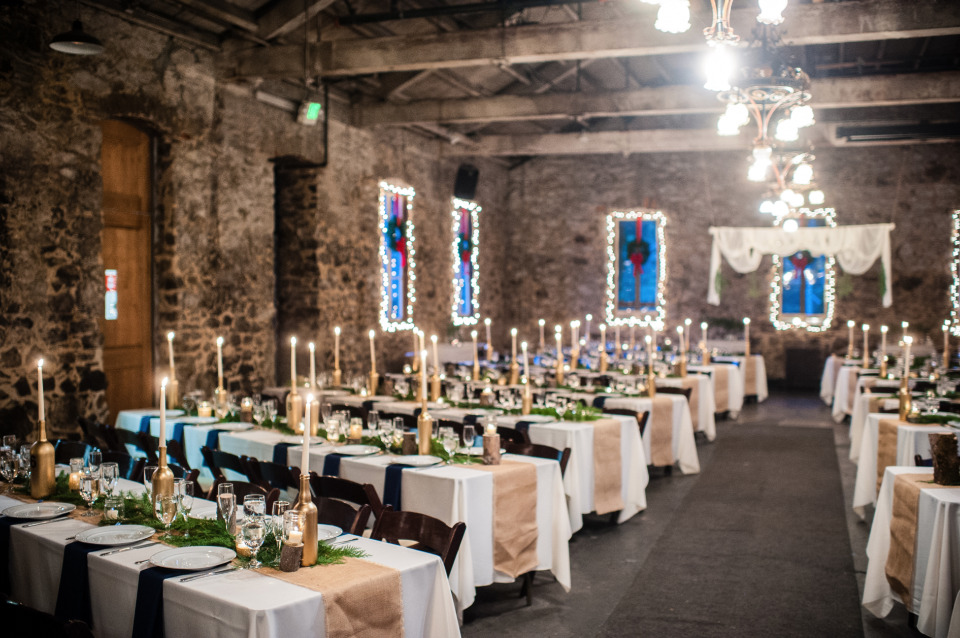 beautiful indoor winter wedding reception