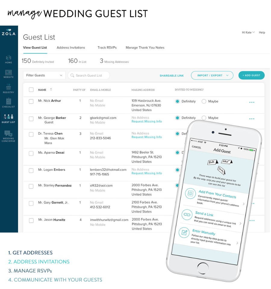 manage your guest list with Zola