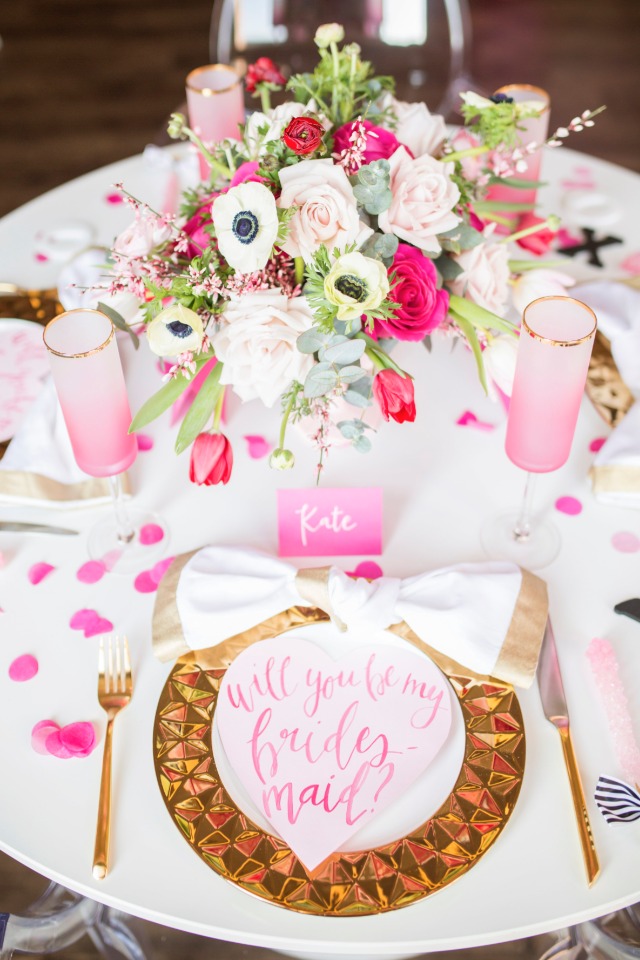pink and gold table setting