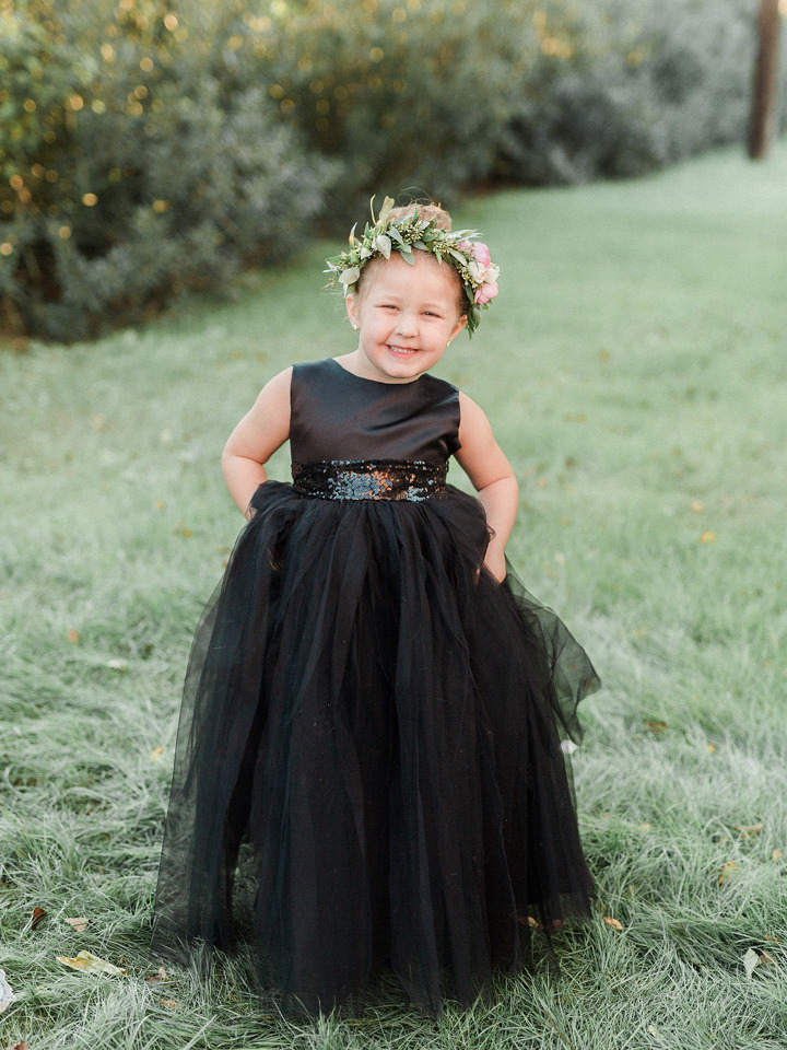 black tulle wedding flower girl dress