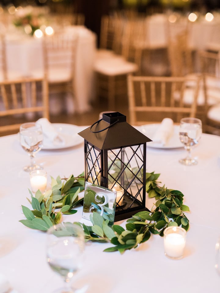 lattice lantern and greenery wedding centerpiece