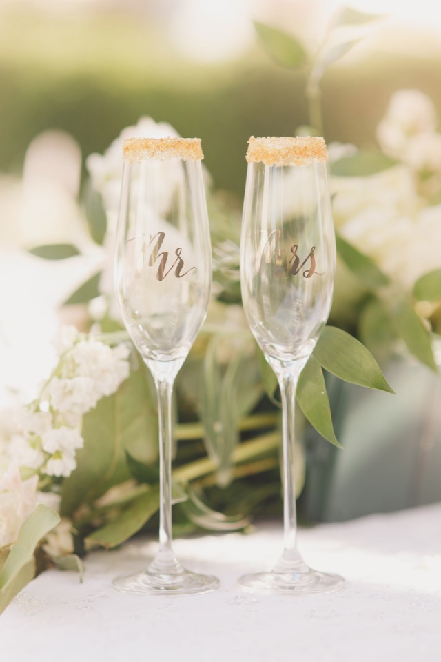 Sugar rimmed toasting glasses for Mr and Mrs