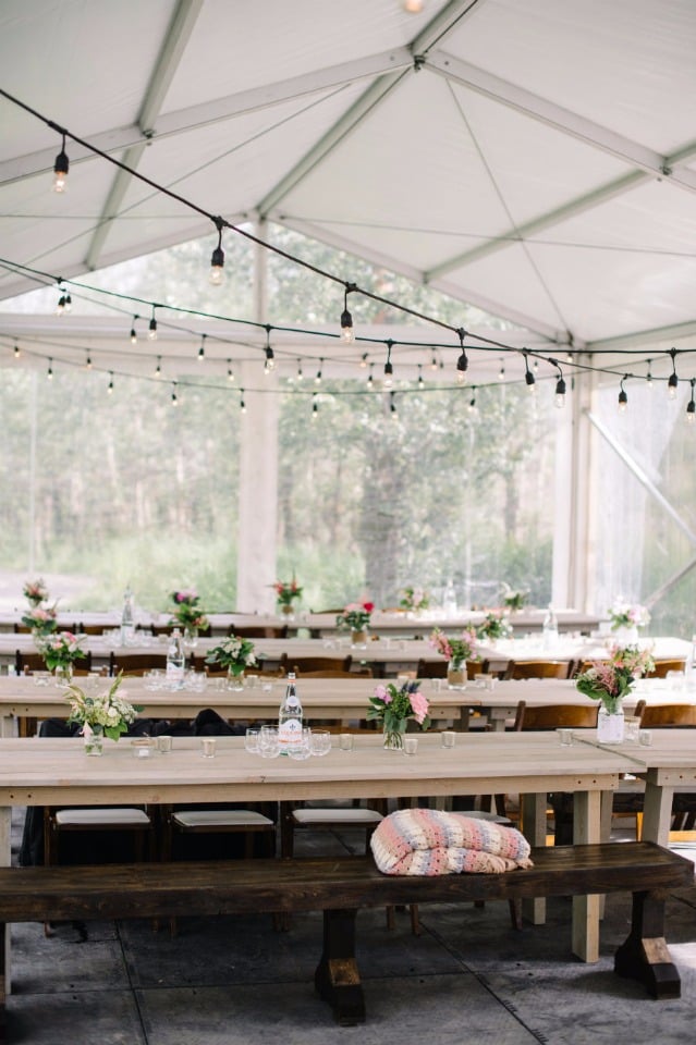 family style seating under a tent