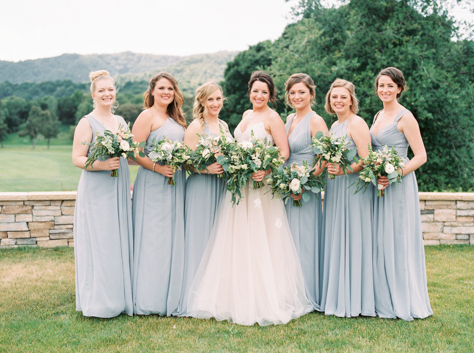 light blue bridesmaids dresses in different styles