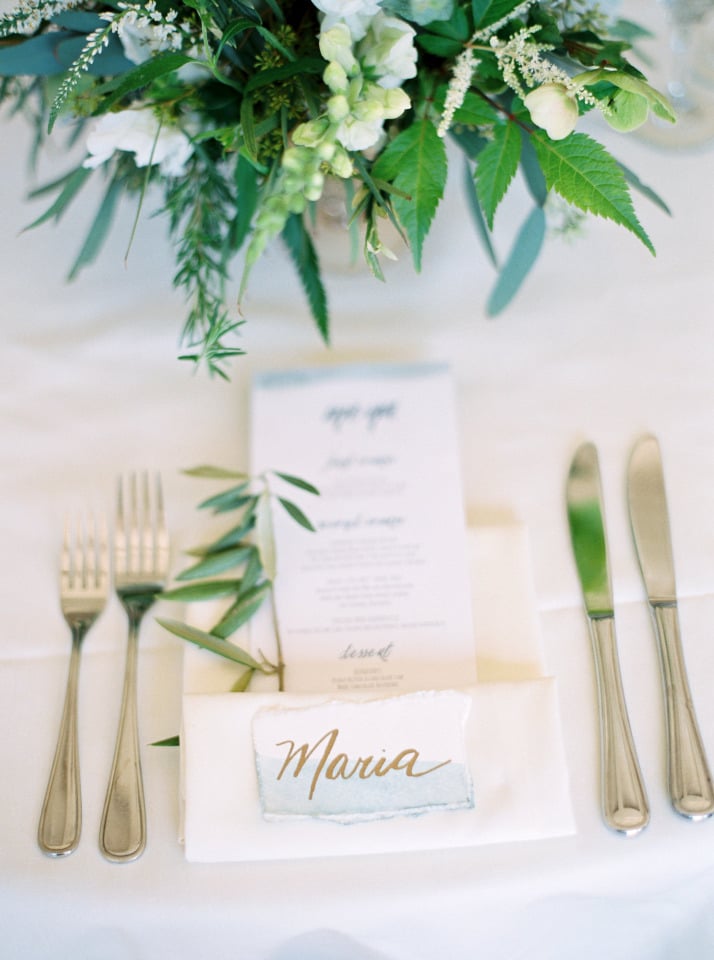 watercolor and calligraphy escort cards