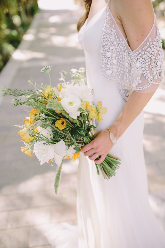 white and yellow bridal bouquet