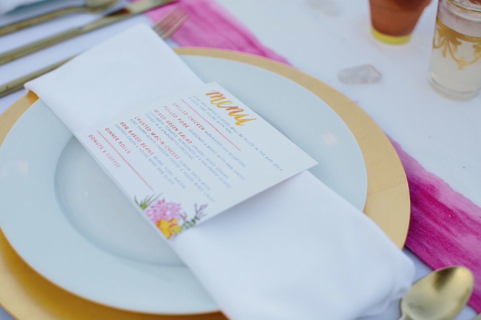 gold and pink wedding place setting