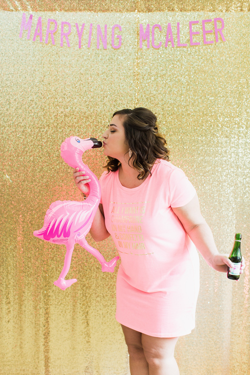 fun bridesmaids photoshoot with flamingos