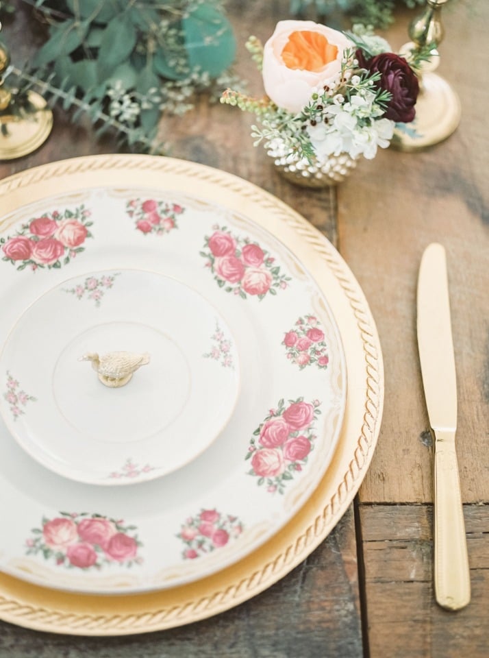 Vintage place setting with gold