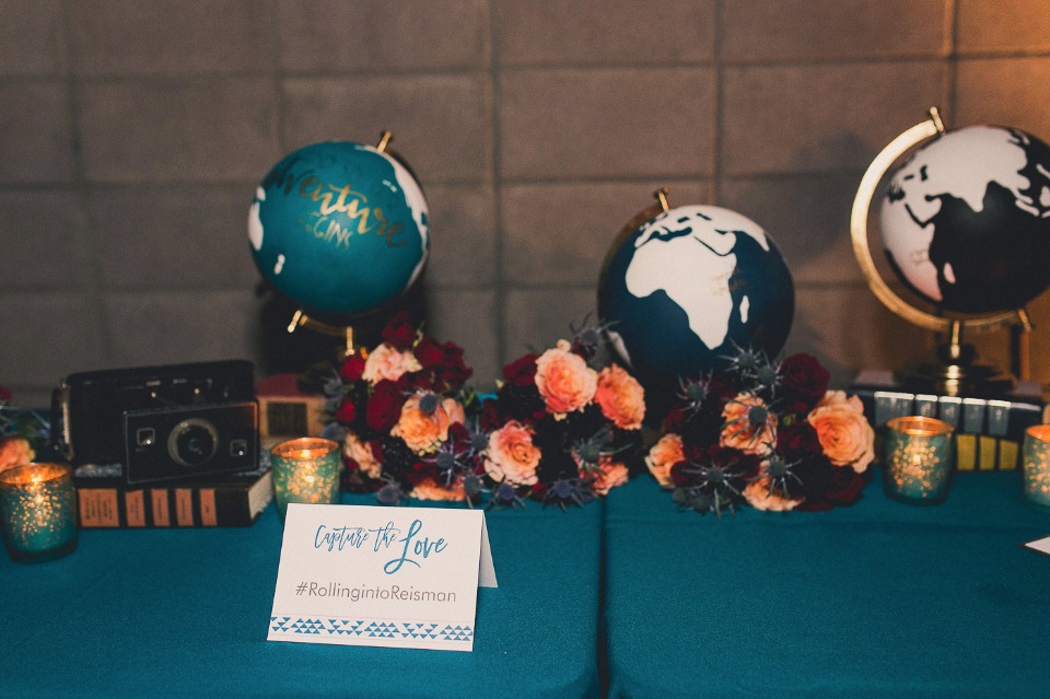 Painted globe guestbook table