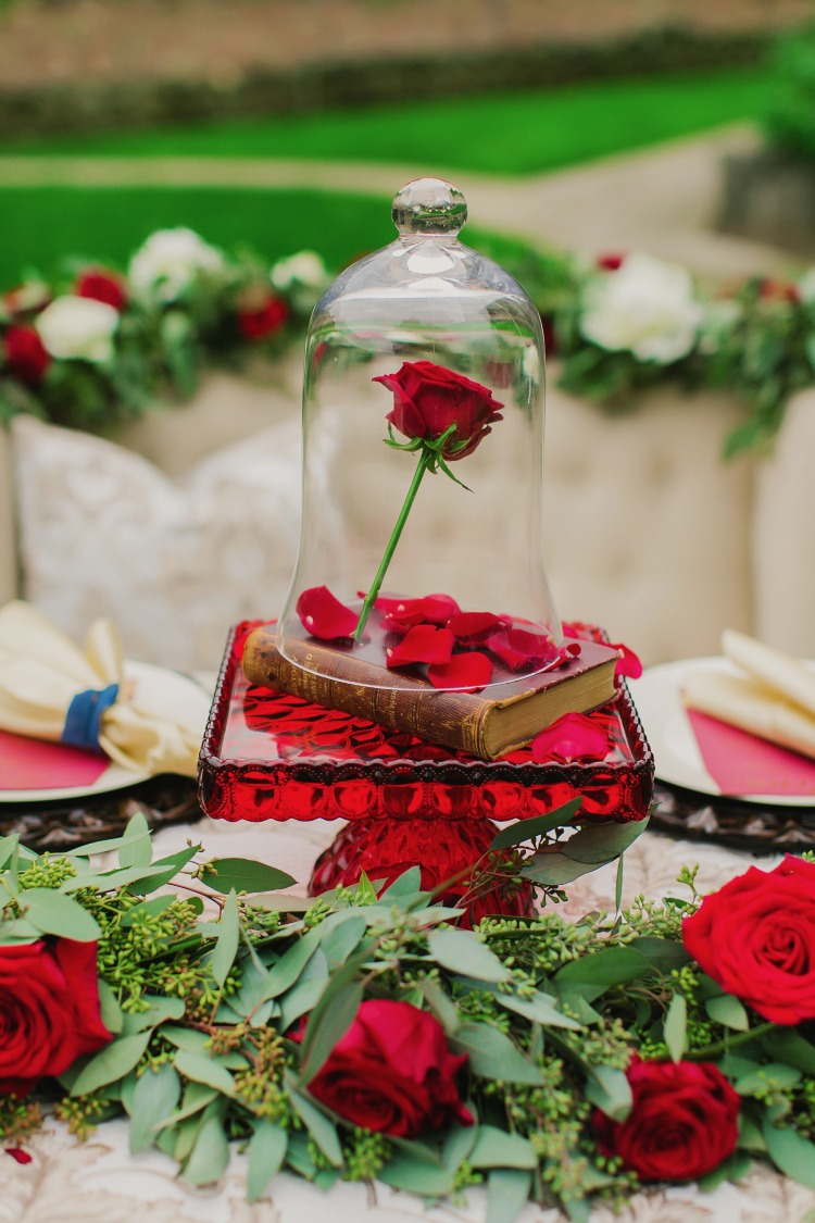 Beauty and the Beast Wedding Ideas in Gold, Navy and Red