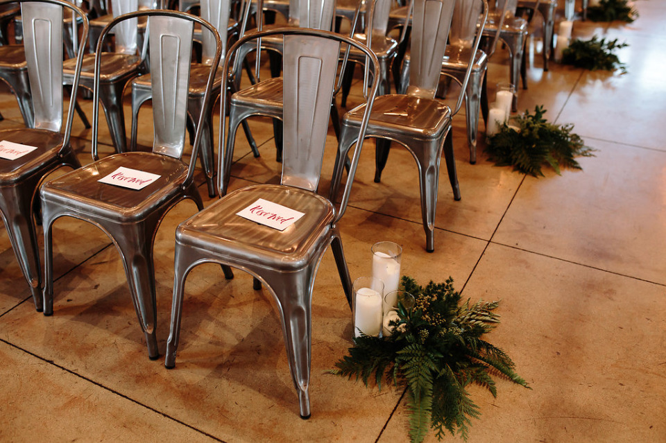 metal chairs for a boho wedding ceremony