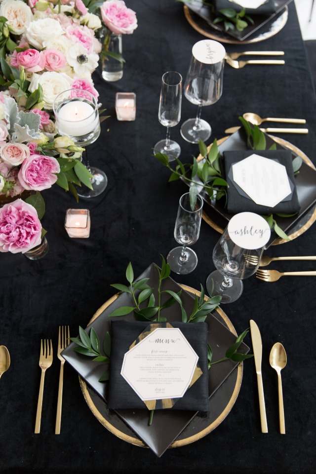 black gold and pink modern tabled decor