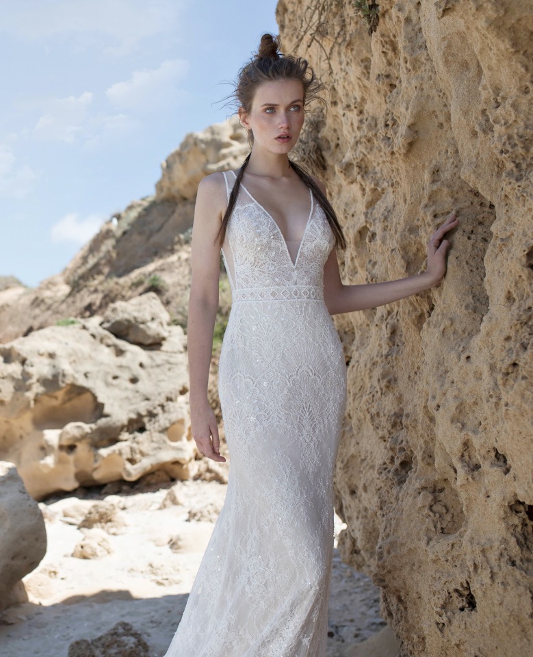 Low cut v neck wedding dress Limor Rosen's Free Spirit collection
