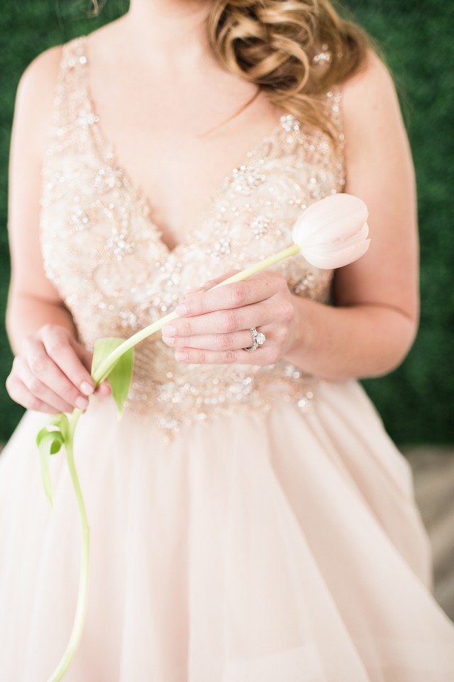 wedding ring and that blush Martina Liana dress