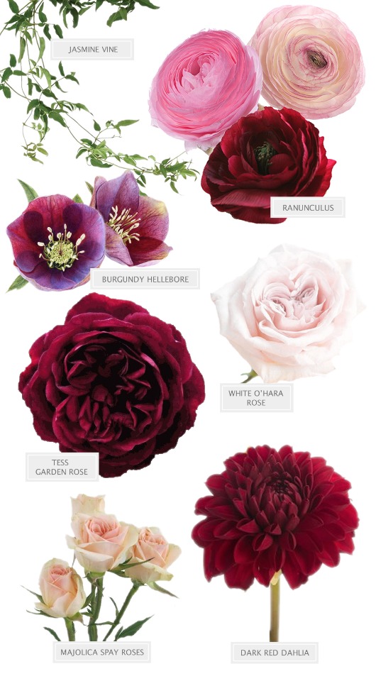 burgundy and pink bouquet flower guide