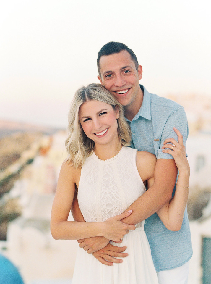 cute Greece rooftop engagement photos