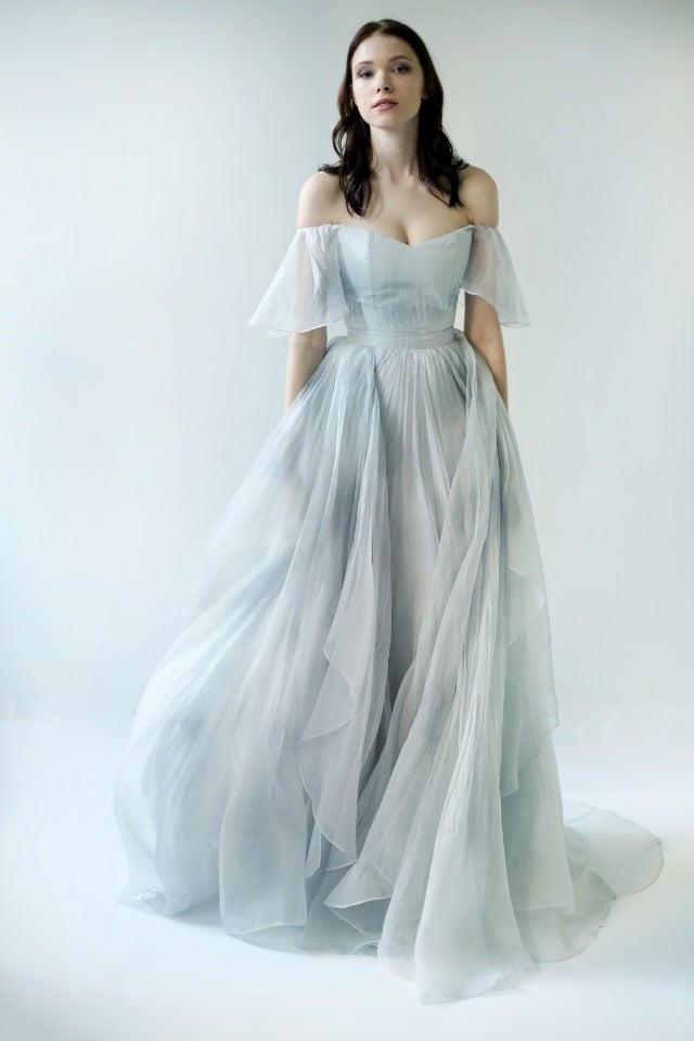 Chiffon blue wedding dress.