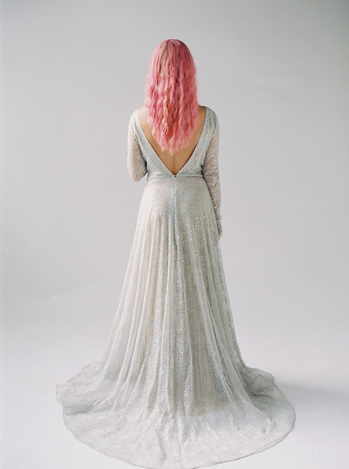 Claire la Faye silver sparkling wedding dress