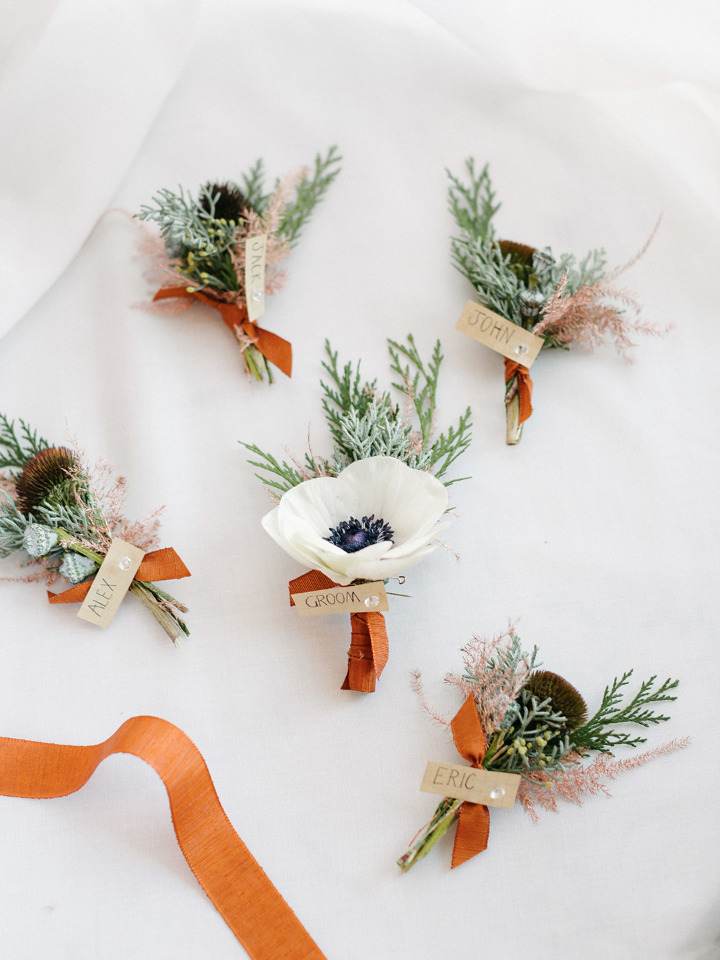 anemone and ribbon boutonniere