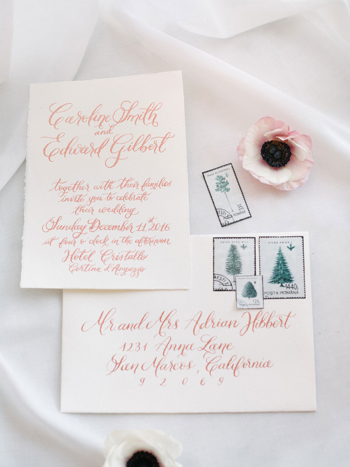 copper calligraphy wedding invites