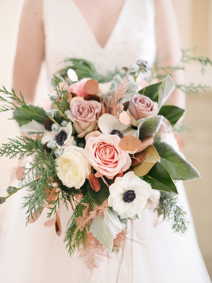anemone and rose wedding bouquet