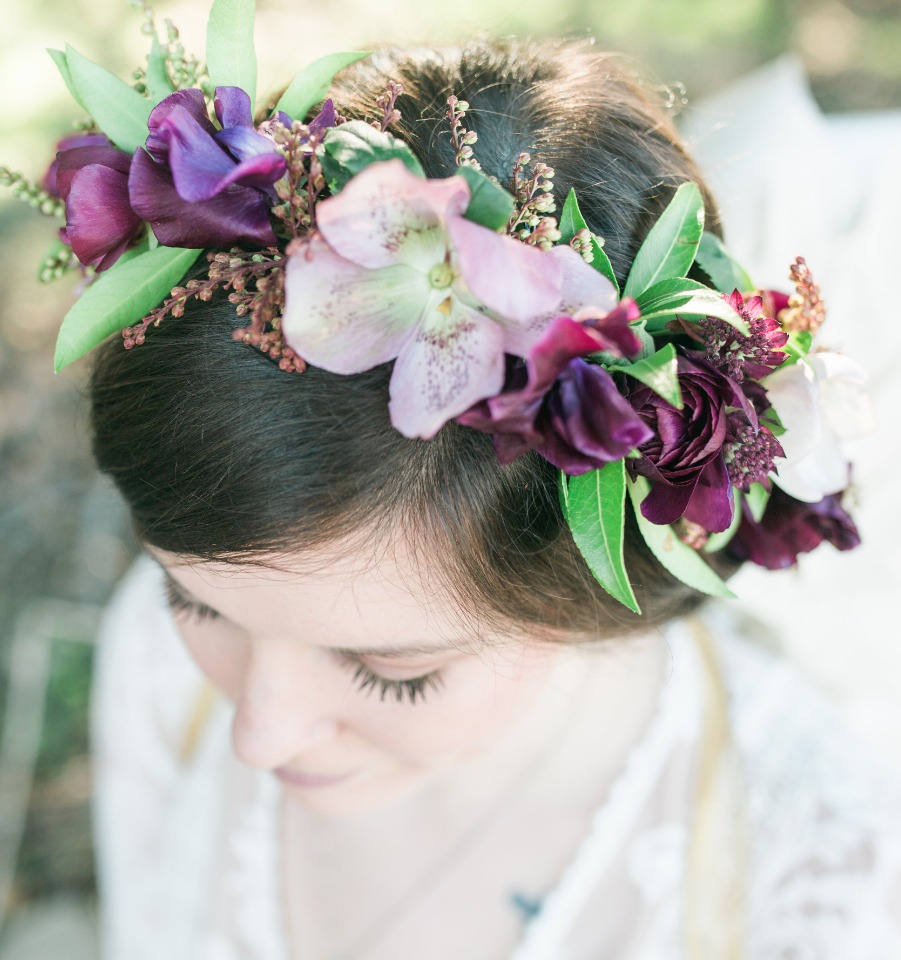 Purple and green flower crown