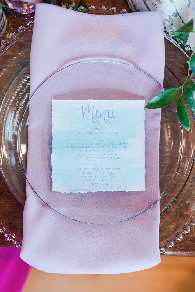 watercolor wedding menu