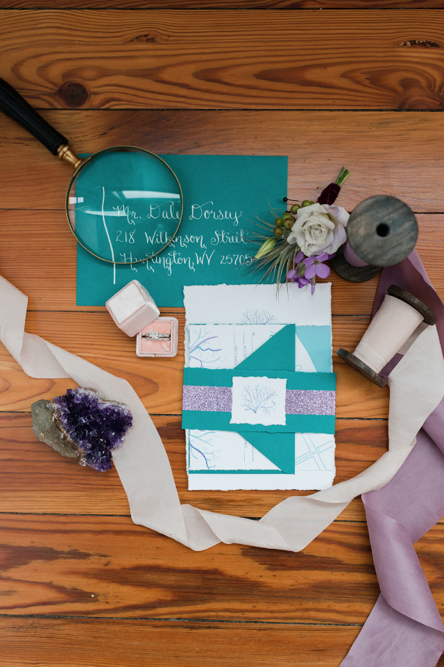 teal and lavender wedding invitations