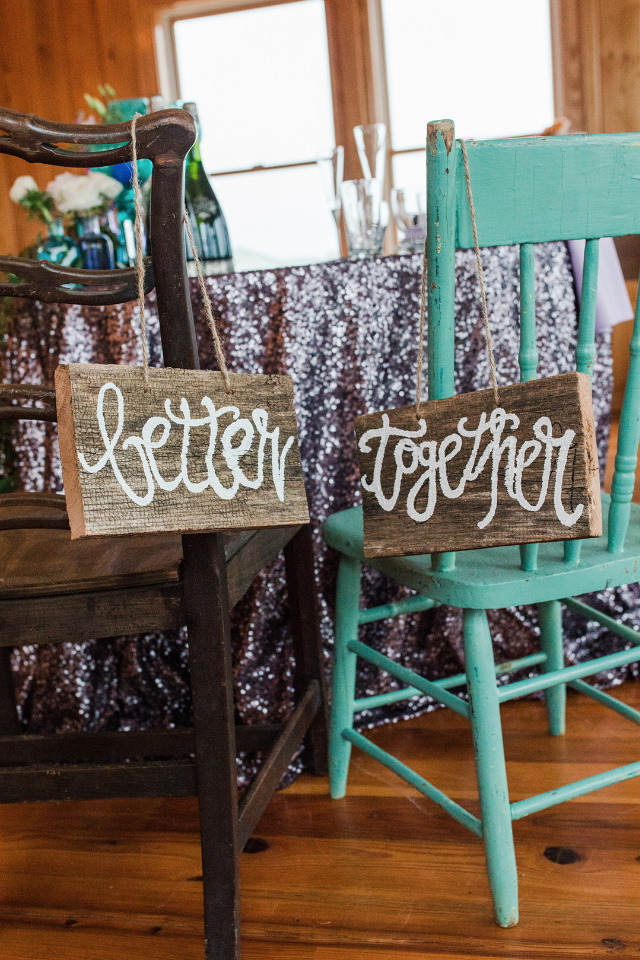 better together bride and groom seat signs