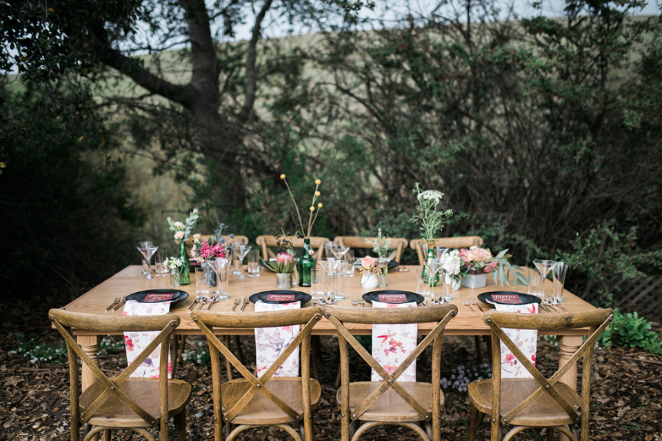 beautiful wood table and chair wedding rentals