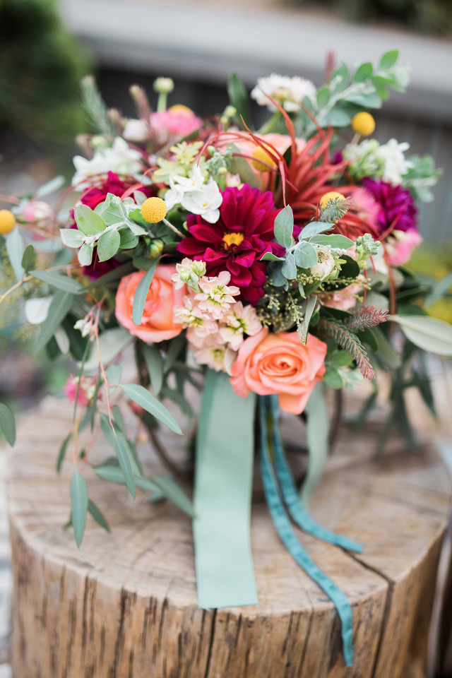 peach pink and yellow wedding bouquet