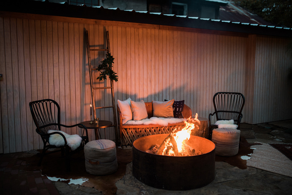 comfy cozy eclectic wedding fire pit