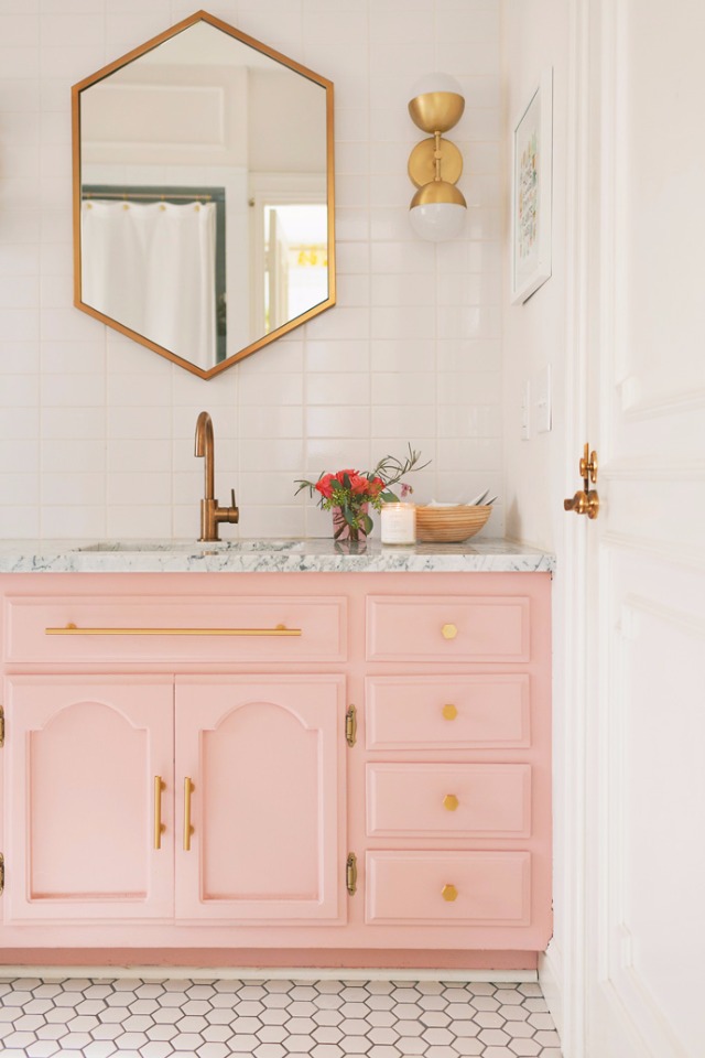 Pink and gold remodel bath