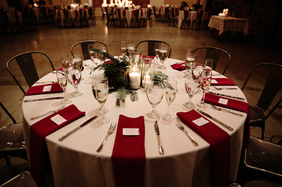 red and green wedding reception