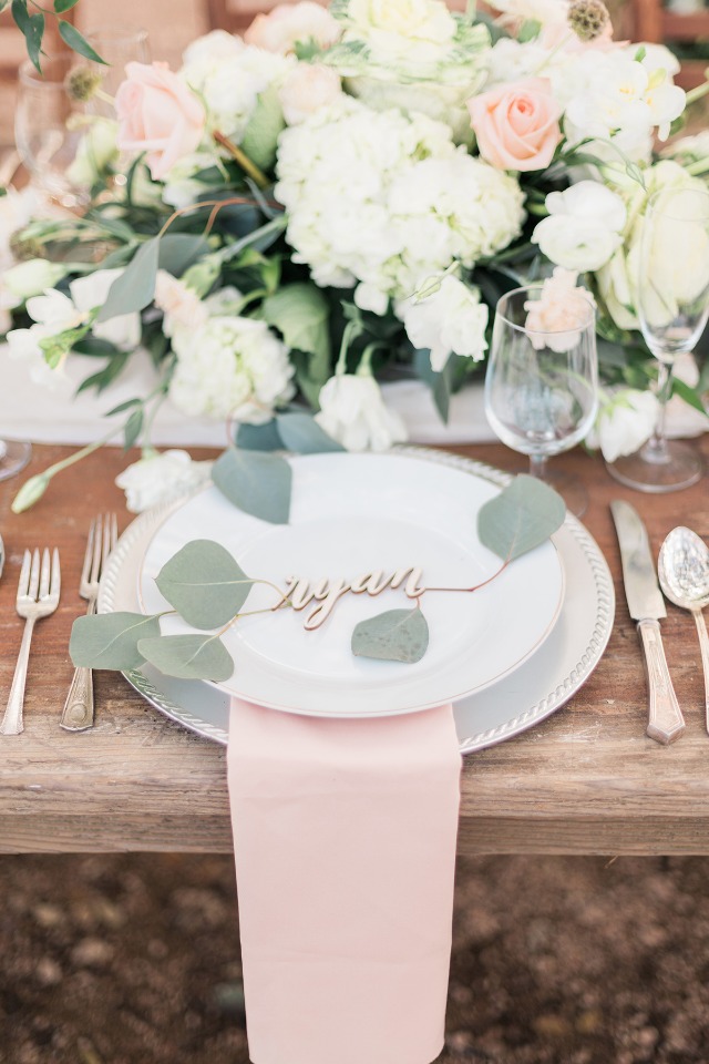 peach and green wedding table place setting