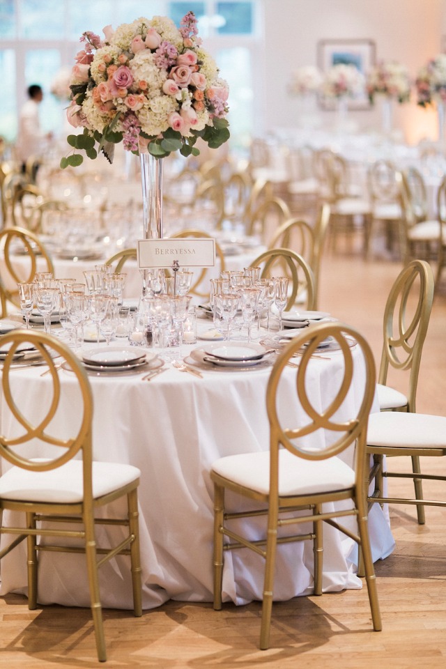 white and gold formal wedding reception