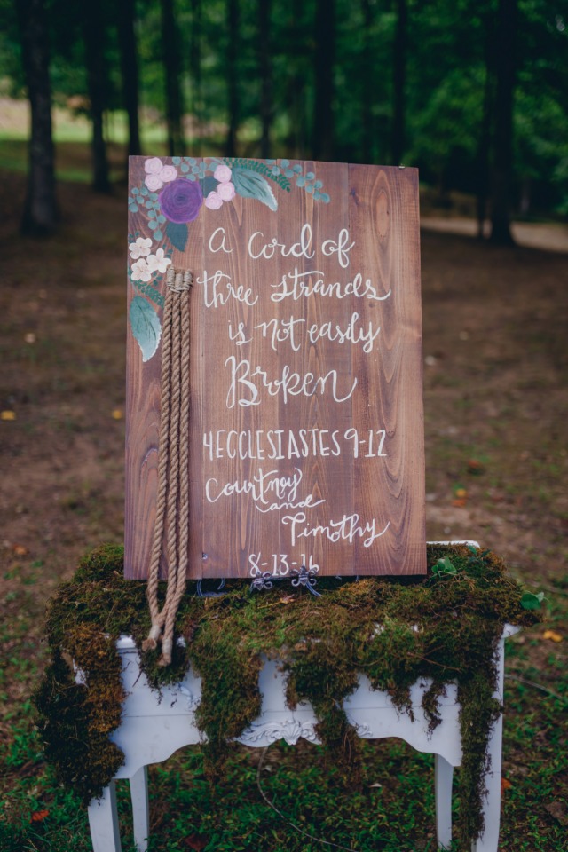 a cord of three strands is not easily broken wedding sign