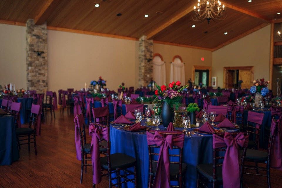 blue and purple wedding reception