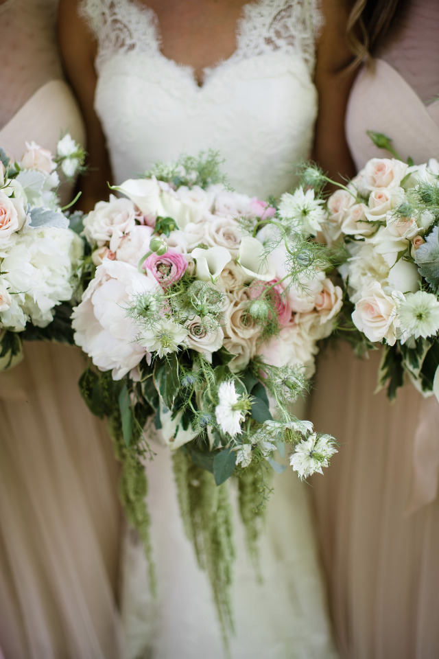 pink and white cascading wedding bouquet