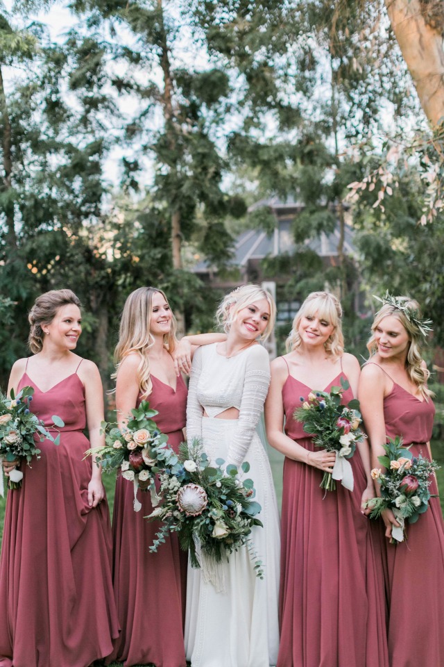 Bridesmaids in dusty rose dresses