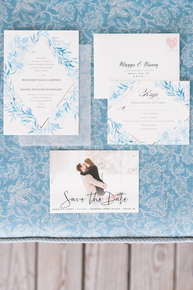 light blue wedding invitation suite