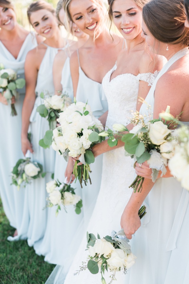 soft blue and white bridal party