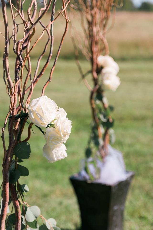 will branch and white rose wedding arch