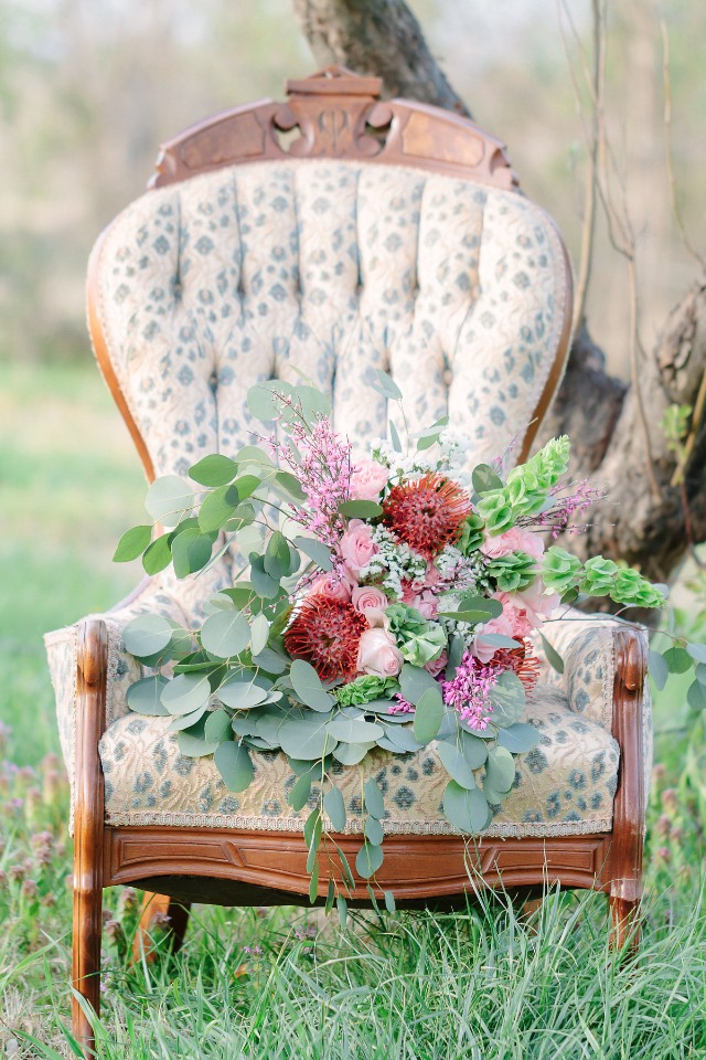 vintage chair and modern bouquet