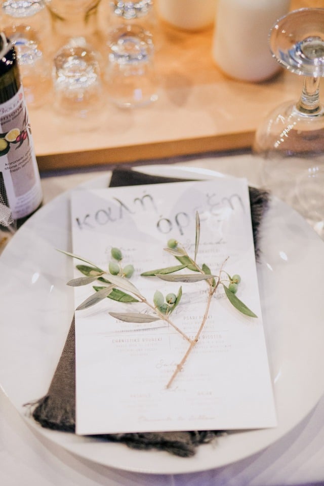 wedding menu and olive branch