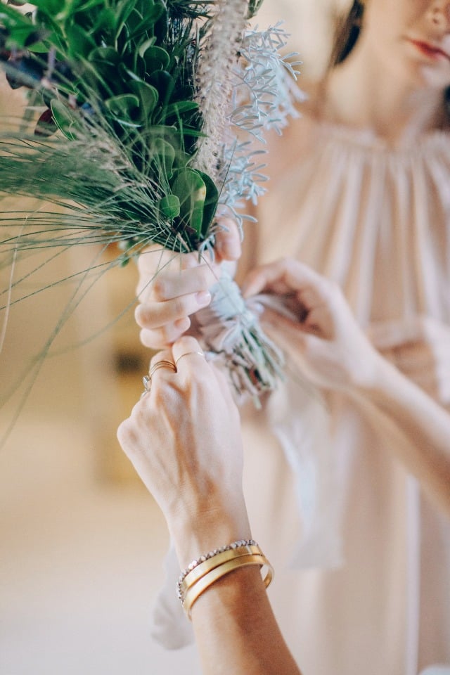 hand tied bridesmaid bouquets