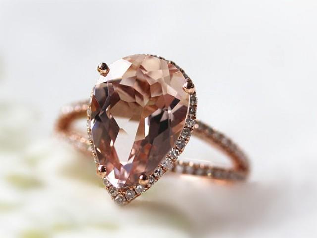 Pear Shaped Morganite Ring Diamond Engagement Ring.