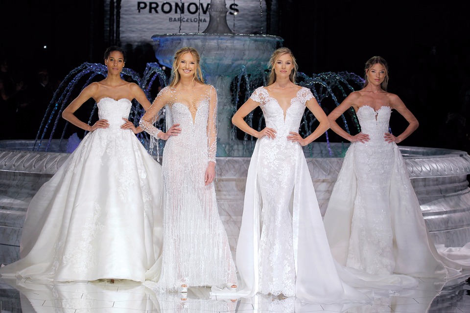 Pronovias Barcelona showcases exquisite bridal gowns on models
