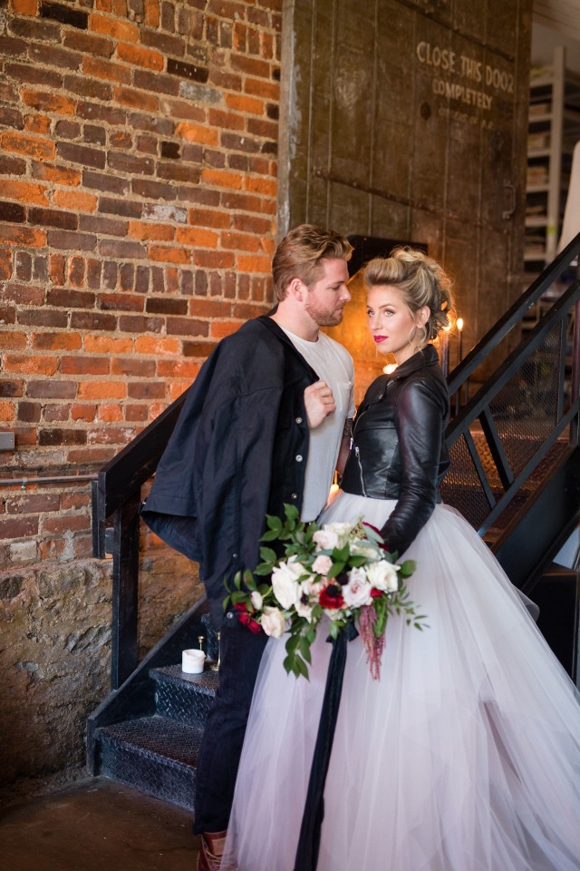 Leather jacket + tulle dress for the edgy bride